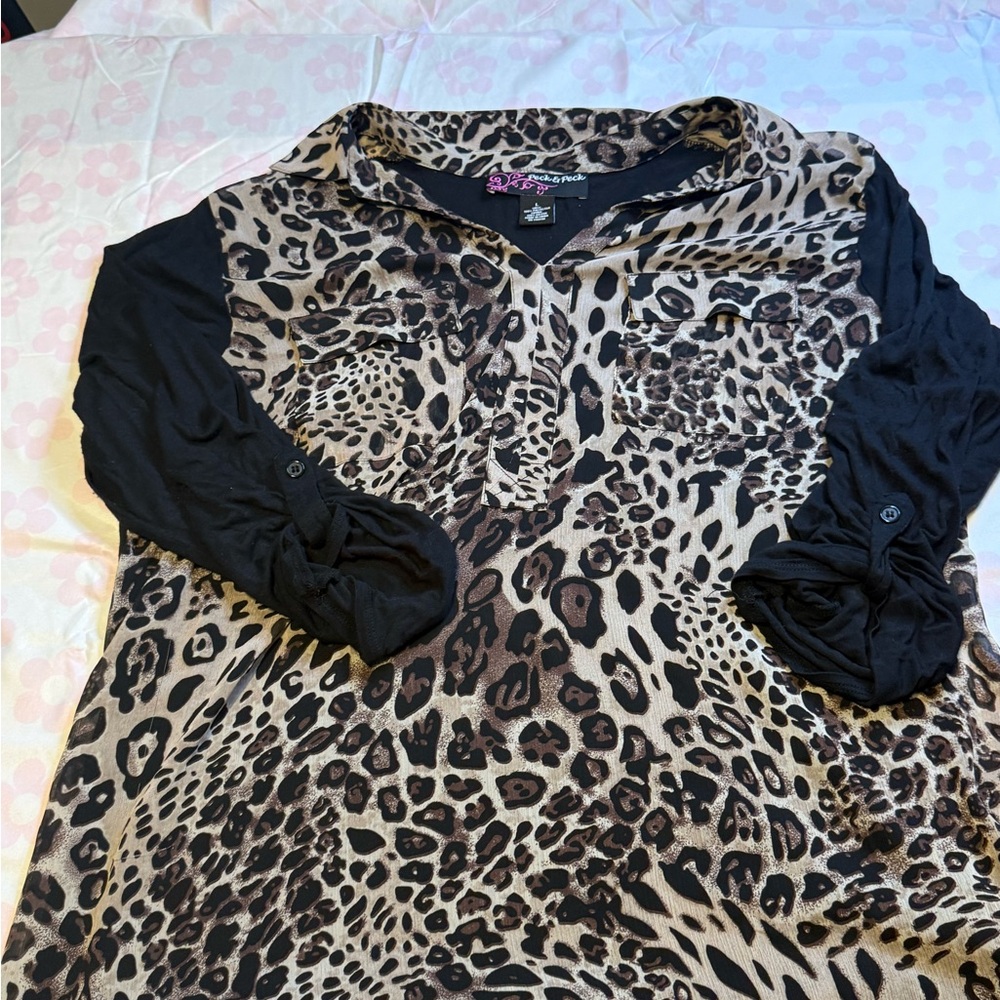 Peck & Peck Leopard Print Tunic with Black Trim